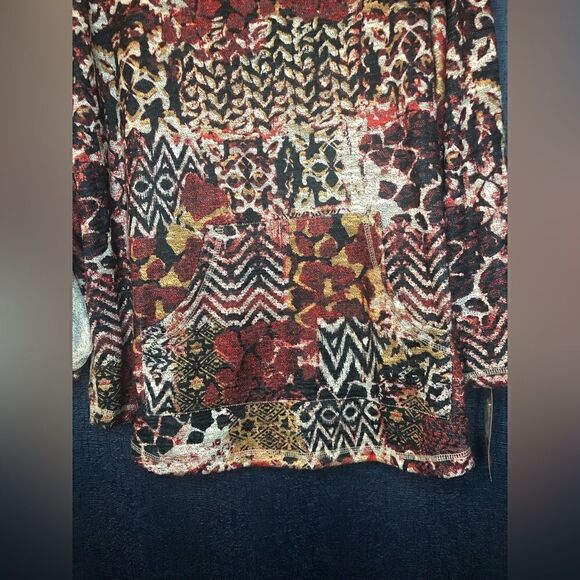 NWT Ruby Rd. Blouse Red Black Tan Grey Button-up Sleeves 2 Front Pockets Sz: 3X - Picture 3 of 3